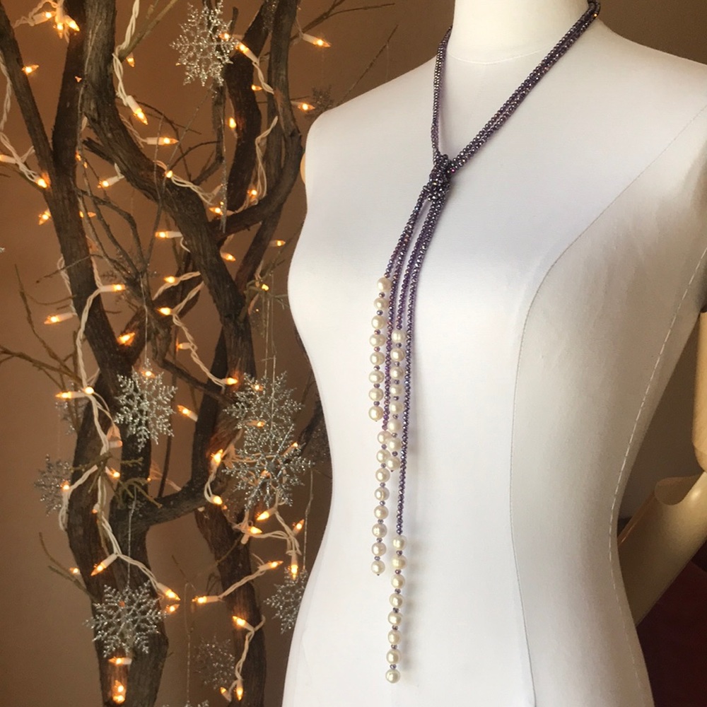 Chrystal and pearl beaded lariat double necklace